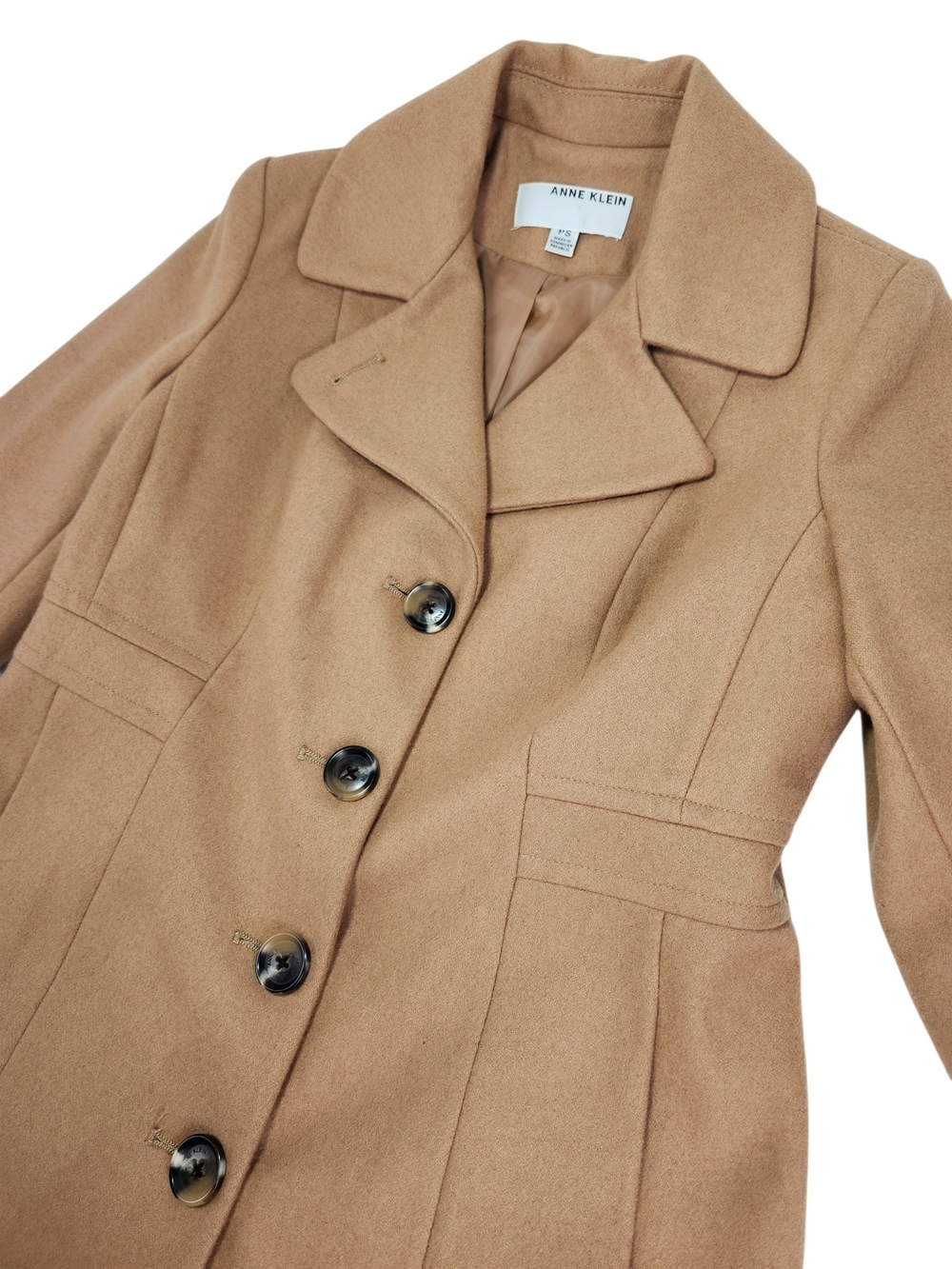 Anne Klein Women’s PS Camel Wool Blend Pea Coat Tailored Button Front Petite Sm - Picture 11 of 16
